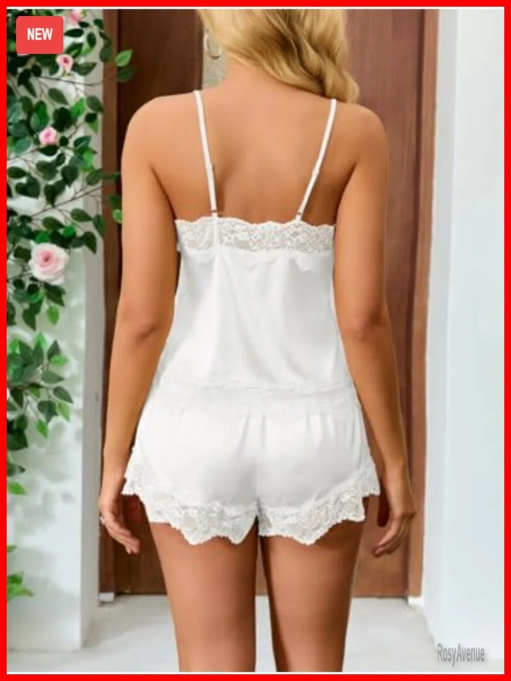 Silk Pajama Set with Lace Trim, Adjustable Straps, V-Neck, Satin Sleepwear